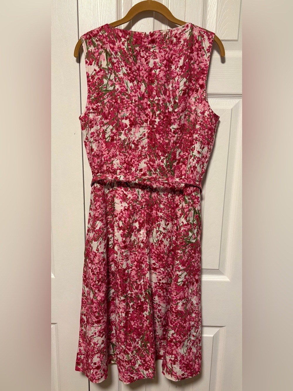 Talbots 100% Linen Sleeveless Pink Floral A-Line Dress with Belt - Picture 2 of 4